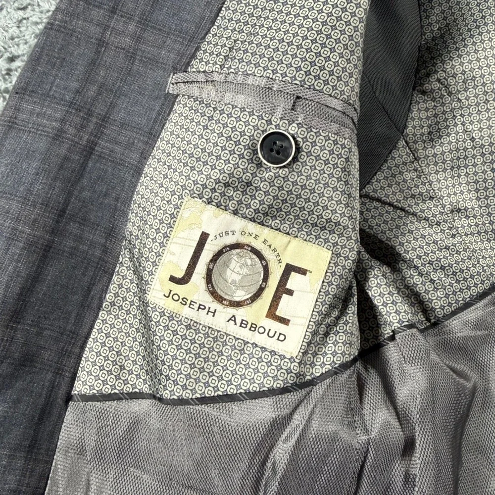 Joseph Abboud Blazer Mens 40R Plaid Windowpane 100% Linen Slim Fit Sport Coat